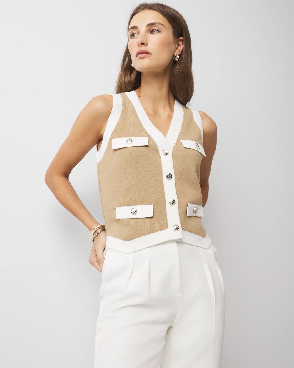 ENCHAINEMENT / アンシェヌマン | 2022AW | Block Knit Vest ブロック ニット ベスト | F | ホワイト | レディース ENCHAINEMENT / アンシェヌマン | 2022AW Block Knit Vest ブロック